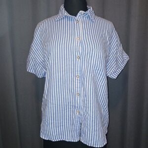 Zara‎ Blue Striped Short Sleeve Button Down Shirt Womens Size XL